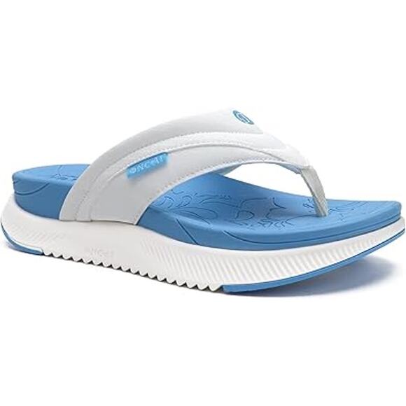 Oncai Womens Size 8 Blue White Open Toe Thong Orthotic Cushion Flip Flop Sandals - Picture 1 of 7